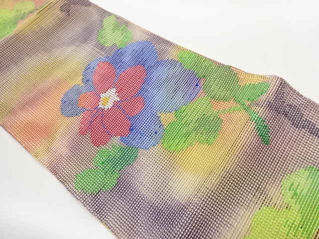 JAPANESE KIMONO / KIMONO FOR SUMMER FLOWER / LEAF PATTERN WOVEN NAGOYA